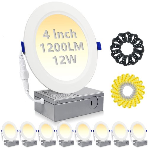 HiBay 8 Pack 4 Inch LED Recessed Lighting, 1200lm 12W 150W Eqv, 3000K Warm White Recessed Ceiling Canless Light Fixtures, Dimmable Wafer Downlight - ETL and Energy Star Certified