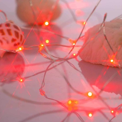 Ariceleo LED Fairy Lights - Battery Operated Copper Wire String Lights | 5m/16ft Red for Bedroom & Events