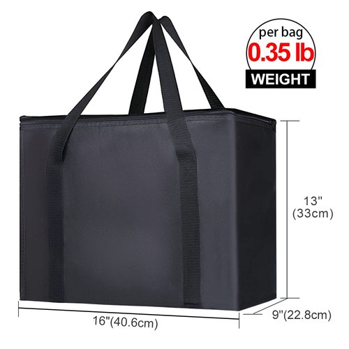 Bodaon 10-Pack Insulated Reusable Grocery Shopping Bag, X-Large Frozen Food Cold, Cooler Bags with Secure Top, Insulated Food/Pizza Delivery Bag, Black