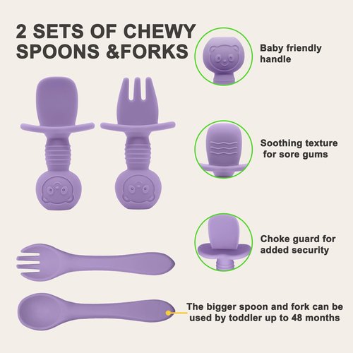 Munlinder Silicone Baby Feeding Set | Baby Led Weaning Supplies Includes Suction Bowls and Divided Plates, Adjustable Bib, Baby Utensils Spoons and Forks,Cup | Baby Feeding Essentials (Purple)