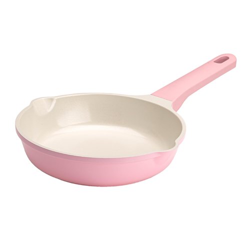 Paris Hilton Ceramic Cast Aluminum Nonstick Fry Pan, Fast & Even Heating with Easy Pour Spouts & Comfort-Grip Handle, 8-Inch, Pink