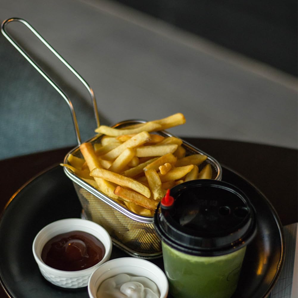 12 Pieces Fries Basket, Mini Square French Fry Chip Holder Food Snack Baskets For Serving, Stainless Steel Fry Basket with Handle Kitchen Restaurant