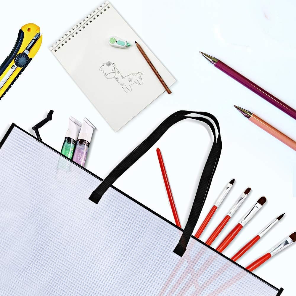 Opret Art Portfolio Bags - 4 Pack 19x25 Inch Vinyl Mesh Storage Cases with Handle & Zipper