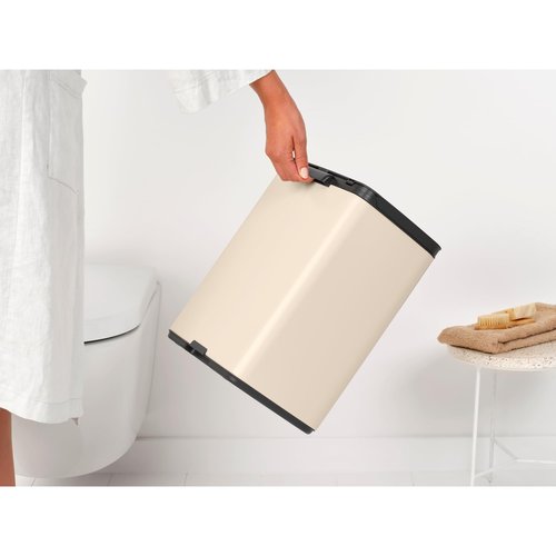 Brabantia Bo Small Lift-Open Trash Can | 3.2 Gal / 12L | Soft Beige | Free Standing Bedroom, Bathroom, Nursery Trash Can, Removable Inner Bucket, Non-Slip Base | +Trash Bags