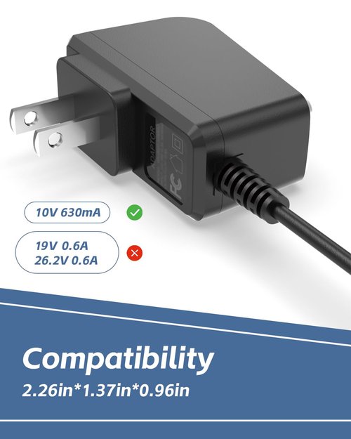 Superer 10V Charger Fit for Bissell Pet Stain Eraser 2054 2837 2003 2002 20037 PowerBrush Plus 3180 3182 3180C Cordless Handheld Portable Carpet Cleaner Vacuum 1611736 1627267 AC Adapter Power Cord
