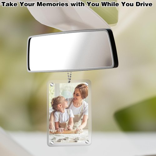 CYUXING 2Pcs Car Hanging Photo Holder Universal Magnetic Car Picture Frame Rear View Mirror Accessories Ornaments Decor Personalized Acrylic Transparent for Dads Gift