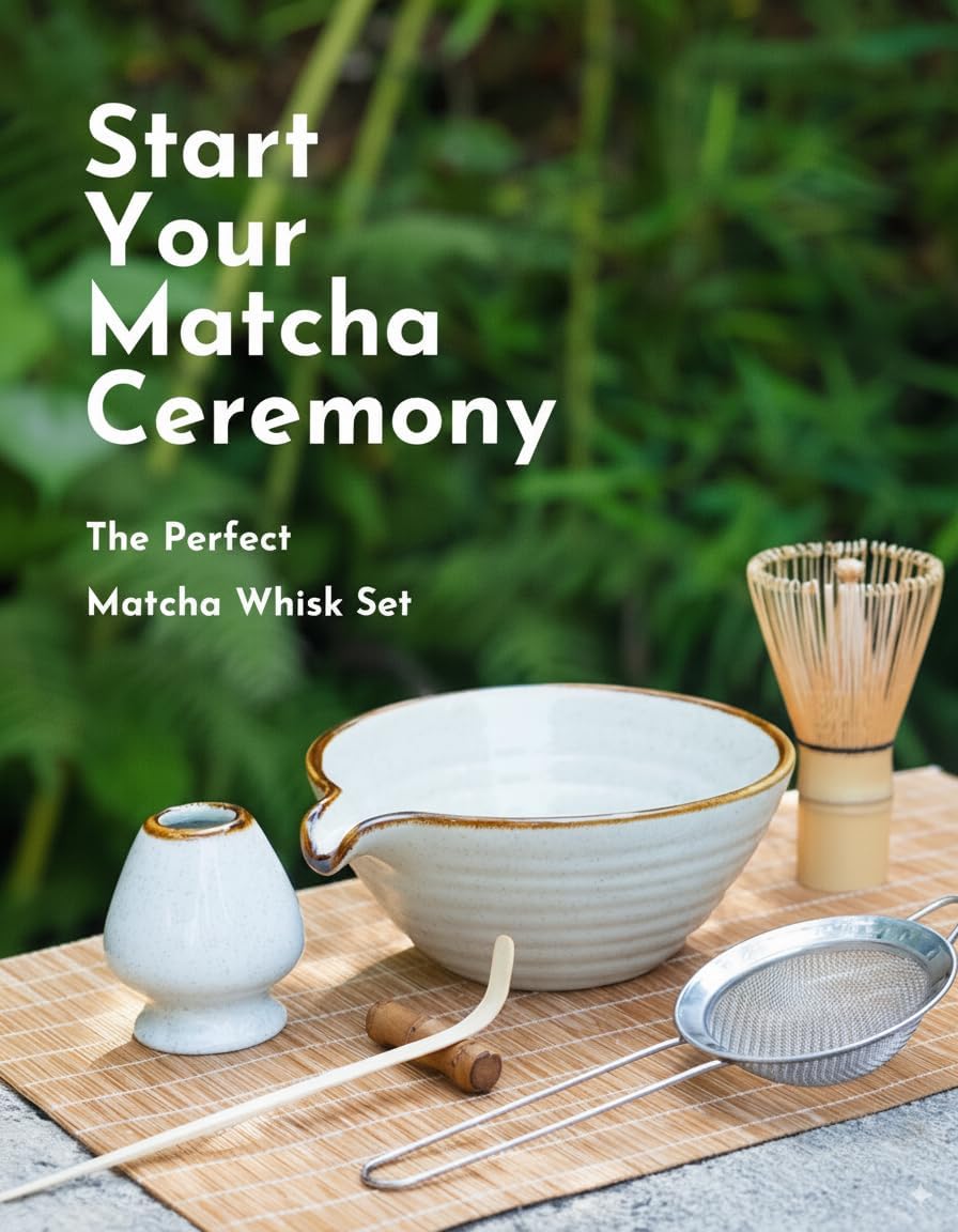Skiennix Matcha Whisk Set - Complete Kit with Bowl, Bamboo Whisk, Scoop & Sifter | Perfect Gift for Women