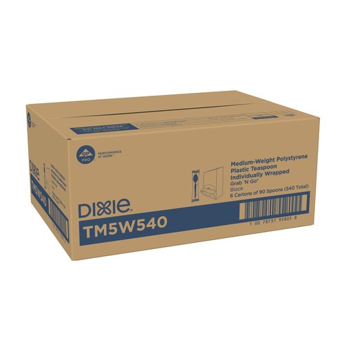 Dixie Individually Wrapped 5.6" Medium-Weight Polystyrene Plastic Teaspoon by GP PRO (Georgia-Pacific), Black, TM5W540, 540 Count (90 Spoons Per Box, 6 Boxes Per Case)