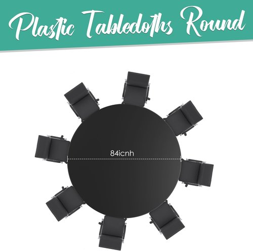 Black 12-Pack Plastic Tablecloths - 84" Round Disposable Table Covers for Parties and Events