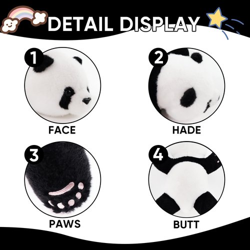 Furvana Plush Panda Stuffed Animal, Black and White Weighted Plush Pillow, 12" Soft Cuddly Toy, for Kids and Girls Birthday Christmas