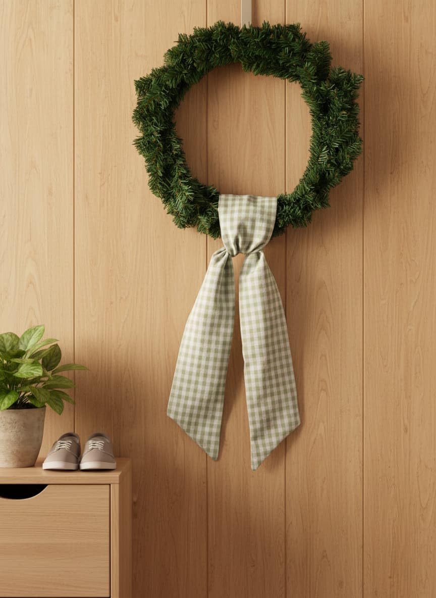 Skiennix Wreath Sash - Green & White Checkered Plaid Bow Ribbon Bundle | 2 Pack for Home Decor (5.12" x 54.33")