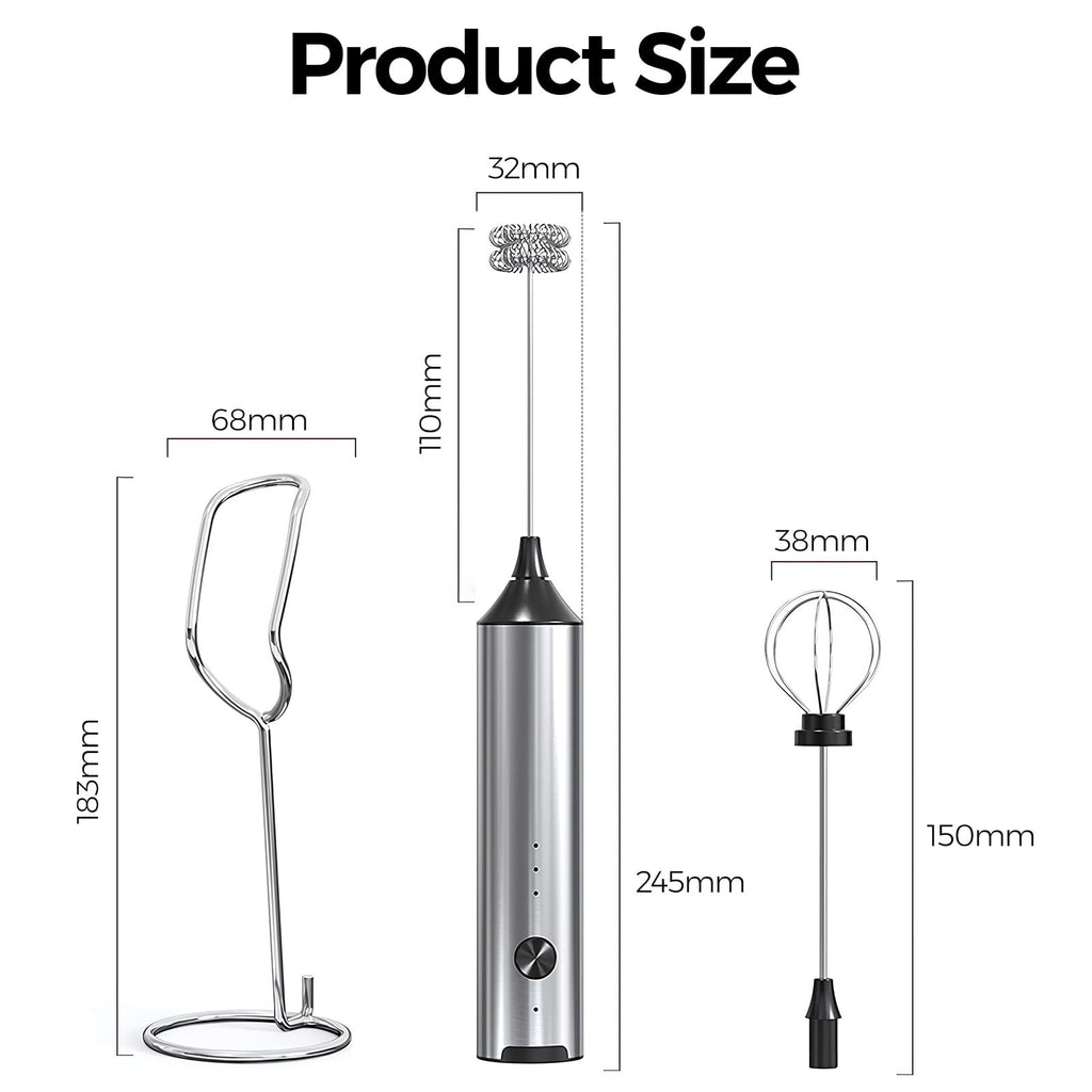 YARRAMATE Rechargeable Milk Frother with Stand, Coffee Frother Stirrer Wand, Handheld Drink Mixer with Stainless Steel Whisk, Electric Whisk Foam Maker for Lattes, Cappuccino, Matcha, Protein Powder