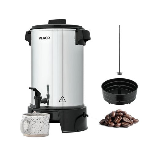 VEVOR Commercial Coffee Urn, 40 Cup 203oz Hot Beverage Dispenser with Dripless Faucet, 1090W Quick-Brewing Coffee Maker, Automatic Temperature Control, for Catering, Party, Church & Restaurant