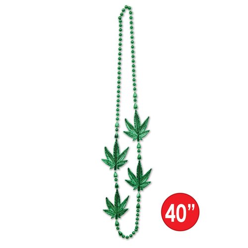 Beistle 12 Piece Green Plastic Beaded Weed Necklaces For 70's Theme Party, Celebrating With You Since 1900