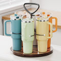 Delamu Water Bottle Organizer for Stanley Cup Organizer Holder Tumbler Storage with Wooden Turntable Base, Detachable Handle for Easy Carry, Stanley Cup Accessories for 40 oz 30 oz 20 oz Cup