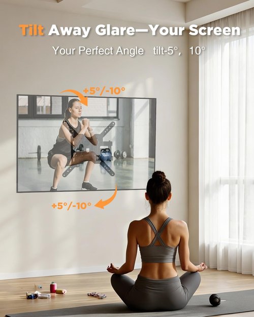 RJOP Full Motion TV Wall Mount, Swivel Tilt Extension,Tv Brackets for Wall Mount for 19-55 Inch LED LCD Flat Curved Screen TVs/Monitors,Universal TV Mount wth Max VESA 400x400mm Up to 66lbs
