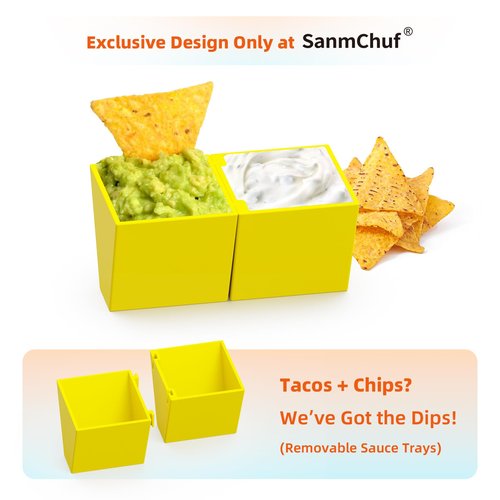 SanmChuf Microwave Safe Taco Holder Set of 6, Colorful Taco Holder Set 2 Sauce Cups, Connectable & Stackable Plastic Taco Stands, Microwave & Dishwasher Safe, Great for Family Meals & Taco Nights