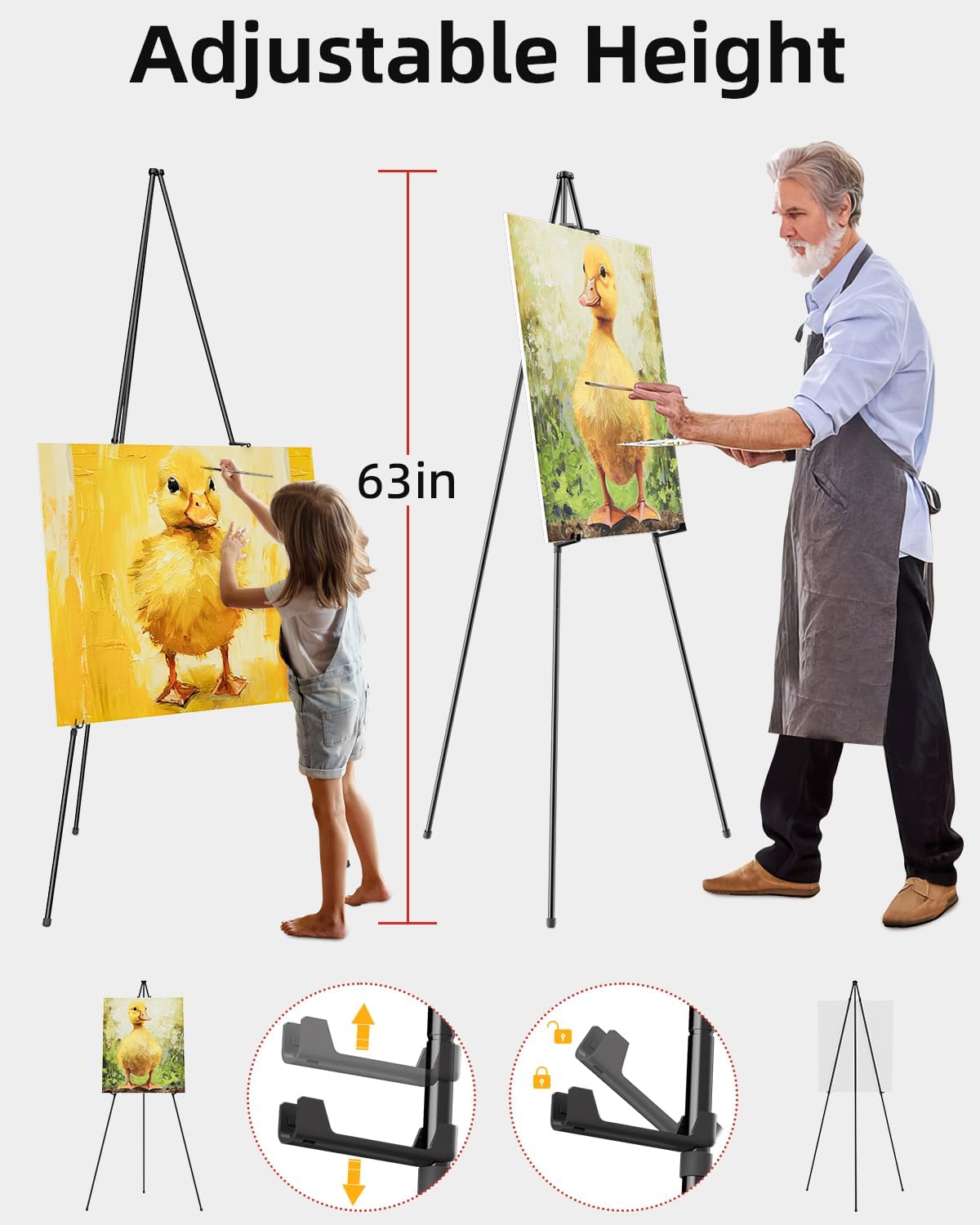 Nicpro Art Folding Easels - 63-Inch Metal Tripod Display Stands, 6 Pack, Collapsible with Carry Bag | Black