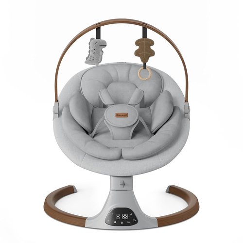 Monamii Baby Swing - Bluetooth Infant Swing with Music Speaker, 5 Speeds & Remote Control | Light Grey