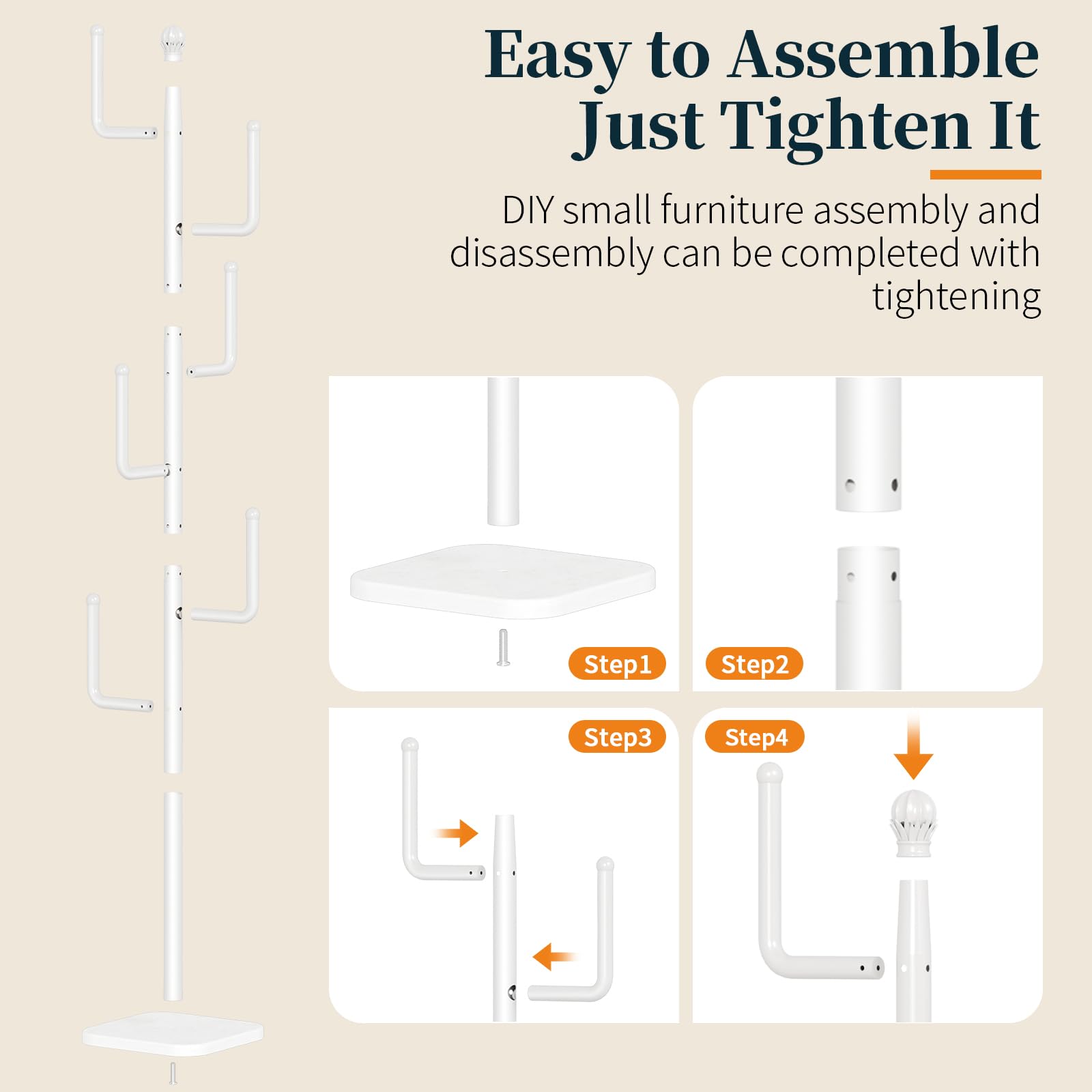 Yoobure Coat Rack Freestanding with Natural Marble Base - Cactus Coat Tree with 6 L-shaped Hooks, Heavy Duty Coat Hanger Stand, Metal Coat Rack Stand for Entryway, Hall Tree for Jacket/Hat/Clothes/Bag