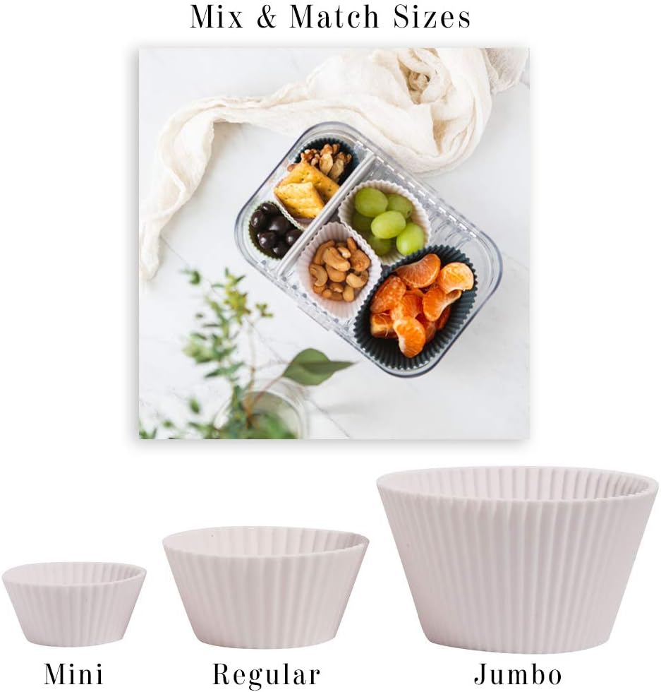 Silicone Kitchen Reusable Baking Cups - Non-Toxic, BPA-Free, Dishwasher Safe | Pack of 12, Designer White