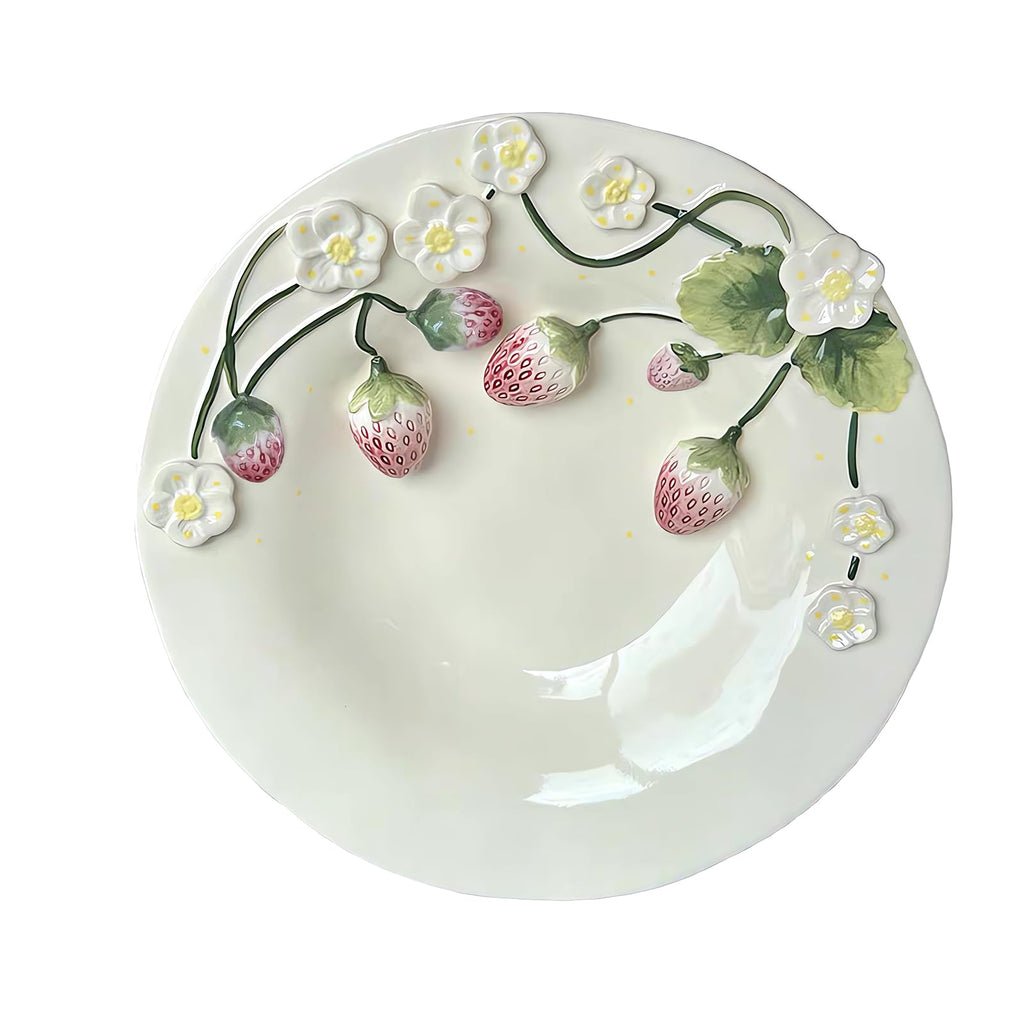 Hikiwin Handmade 3D Embossed Strawberry Ceramic Plate