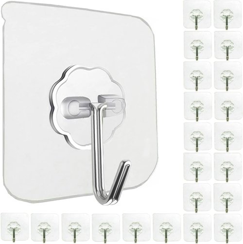 Jwxstore Heavy Duty Self-Adhesive Hooks - 33lb Max Capacity, Waterproof & Transparent | 24 Pack for Home & Outdoor Use