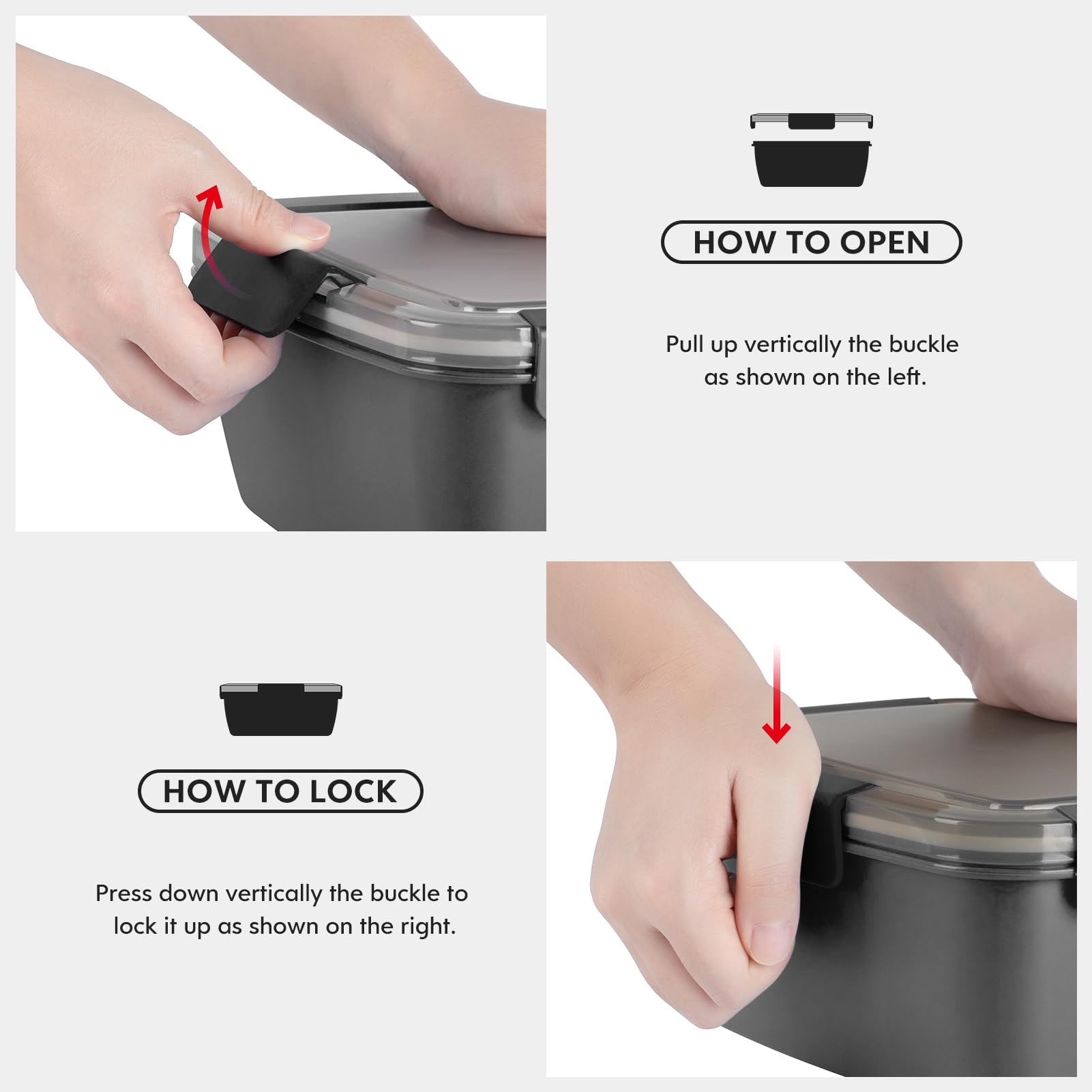 Cherrysea 2Pack Salad Lunch Container, 68oz Salad Bowls with 4 Compartments Tray,Leak Proof Lunch Box with Fork for Men,Women BPA-Free Snack Container with Sauce Container for Dressings - Black