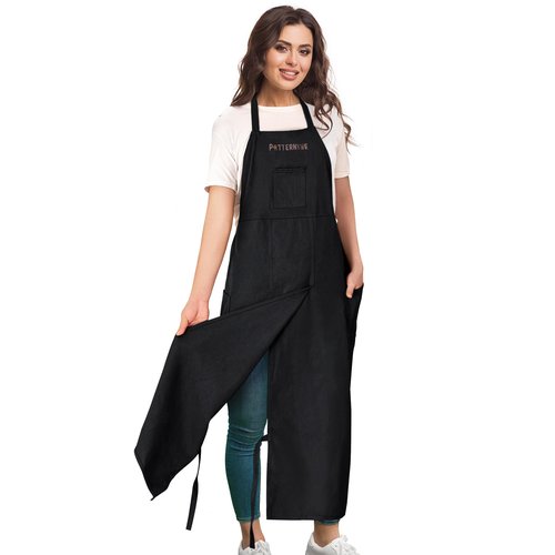 Potterhyme Full Coverage Pottery Apron Split Leg - 100% Cotton Canvas Potter's & Ceramics Apron with Pockets for Women & Men (Black)