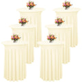 YJYQHYX 6 Packs Round Cocktail Table Skirt 32"x 43" Spandex Stretch Cocktail Table Cloths with Wavy Skirt, Spandex Fitted High Top Table Covers for Wedding Party Birthday Banquet Table (Beige)