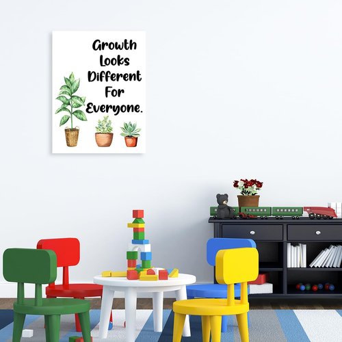 Growth Looks Different for Everyone - Inspirational Quotes Wall Art | Potted Plant Canvas Decor for Therapy & Counseling