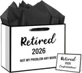 RTMISA 2026 Retirement Gift Bag with Tissue Paper and Greeting Card 2026 Retired Gifts Wrapping Bag for Women Men Coworker Teacher, Retirement Party Decorations Supplies