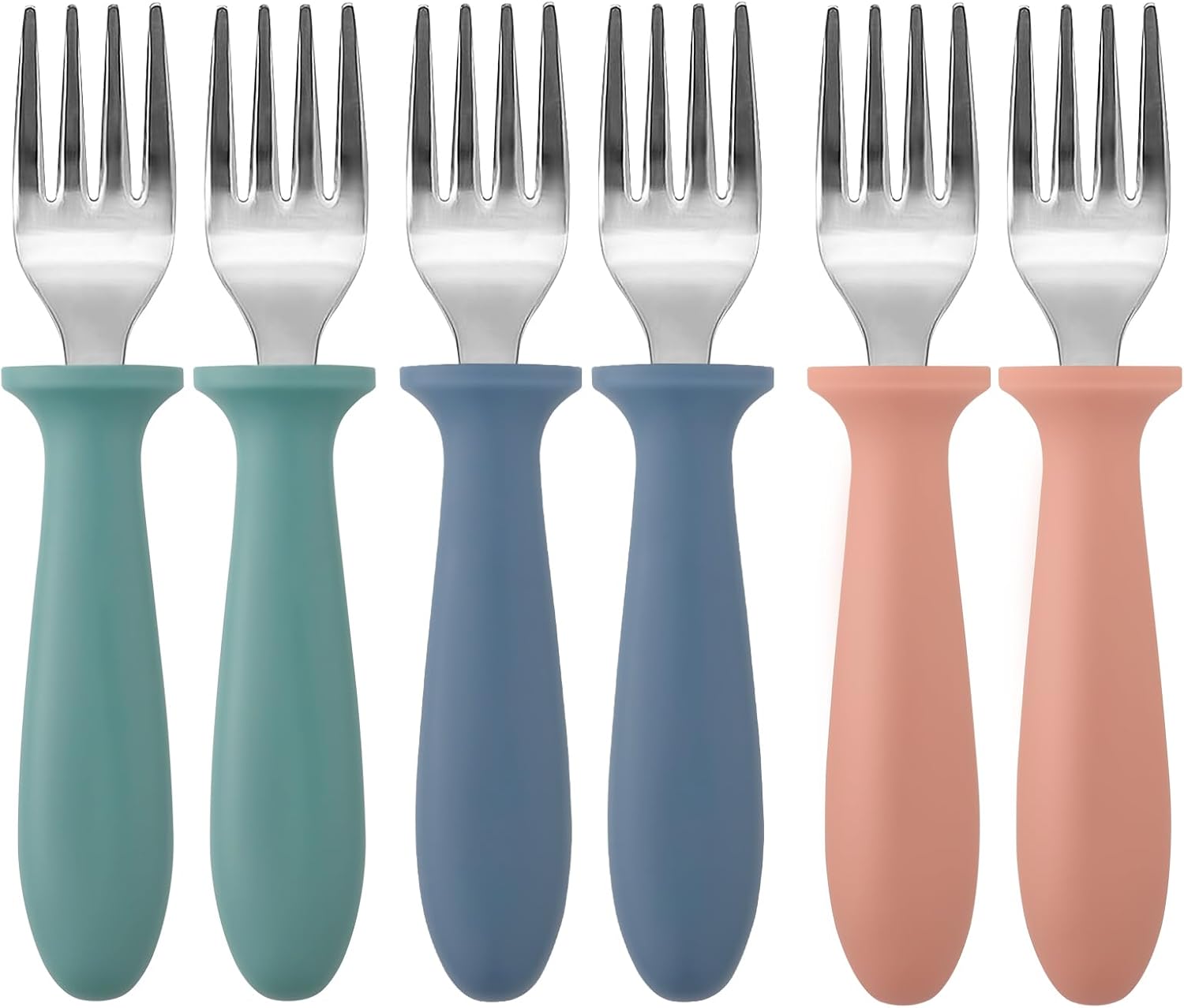Pimoys Stainless Steel Toddler Forks - 6-Pack Baby Utensils with Plastic Handles | Dishwasher Safe