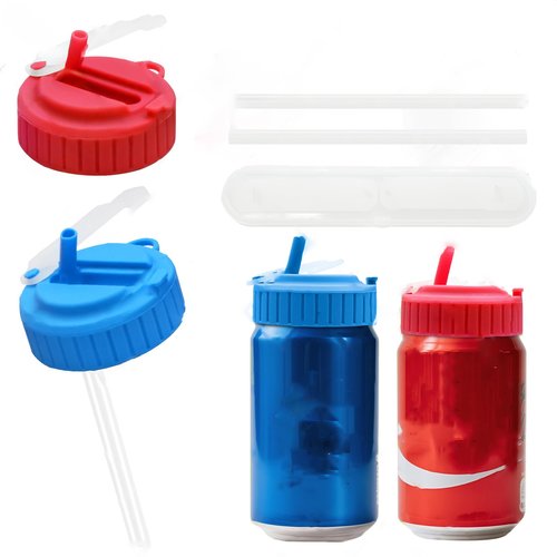 2-Pack Soda Can Lids With Reusable Straws BPA Free Can Covers For Soda With Portable Straw Container .Fits For Stardard Size(2.13inch) Soda Beer,Energy Drink Cans.Spill-Proof Keep Carbonation