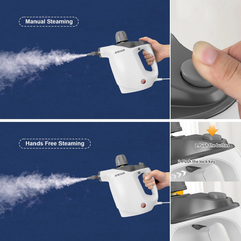 TICYACK Handheld Steam Cleaner - 16 PCS Accessories & Safety Lock - 500ML Capacity for Multi-Surface Deep Cleaning