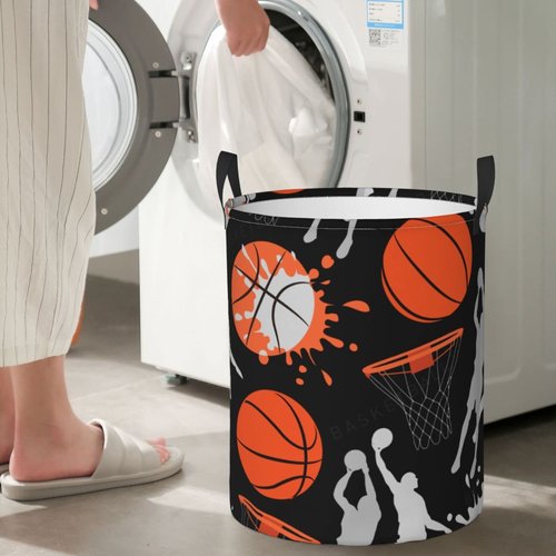Gbuzozie Basketball Sport Print Round Laundry Hamper Storage Basket Toys Clothes Organizer Bin For Home Bathroom Bedroom Dorm Nursery, 62l