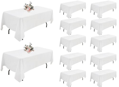 Dugpit 12Pack White Table Cloth Rectangle tablecloths 60x102Inch,Polyester Table Cloths for 6 Foot Rectangle Tables,Wrinkle Resistant Washable Fabric for Christmas Wedding,Banquet,Party
