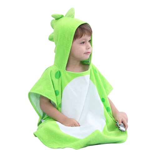 LOLANTA Baby Boys Dinosaur Hooded Bath Towels, Toddlers Kid's Beach Towel Pool Poncho Swim Terry Cloth Cover-Ups 100% Cotton (Green#B, 1-3T)
