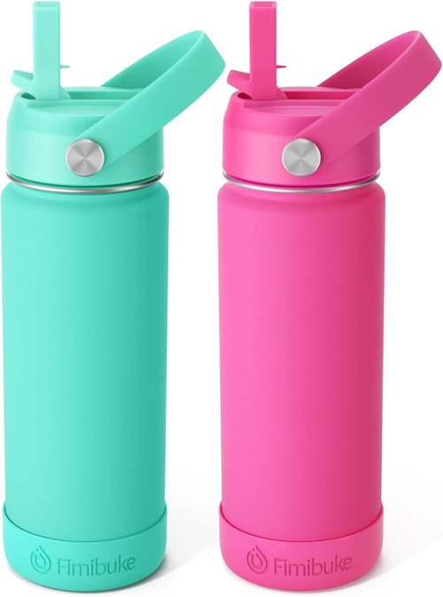 Fimibuke Kids Insulated Water Bottle - 18oz BPA-Free Double Wall Tumbler | Leak-Proof Design for School (2 Pack, Hawaii)