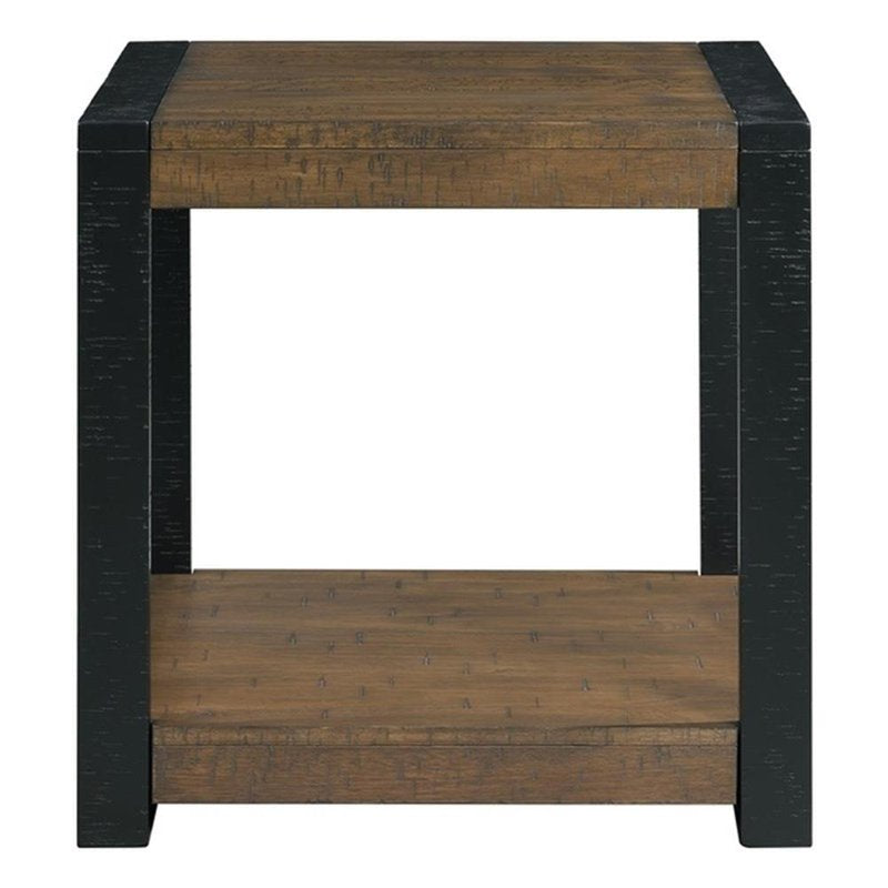 Square End Table with Walnut Finish and Shelf