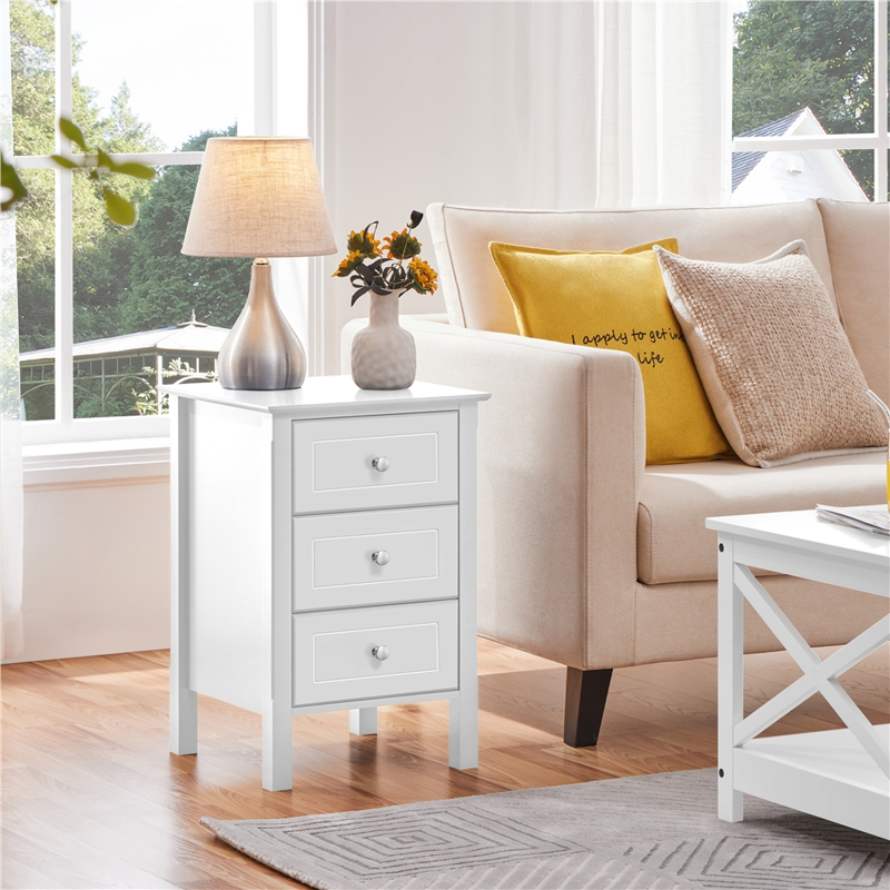 3-Drawer End Table with Solid Wood Legs for Living Room