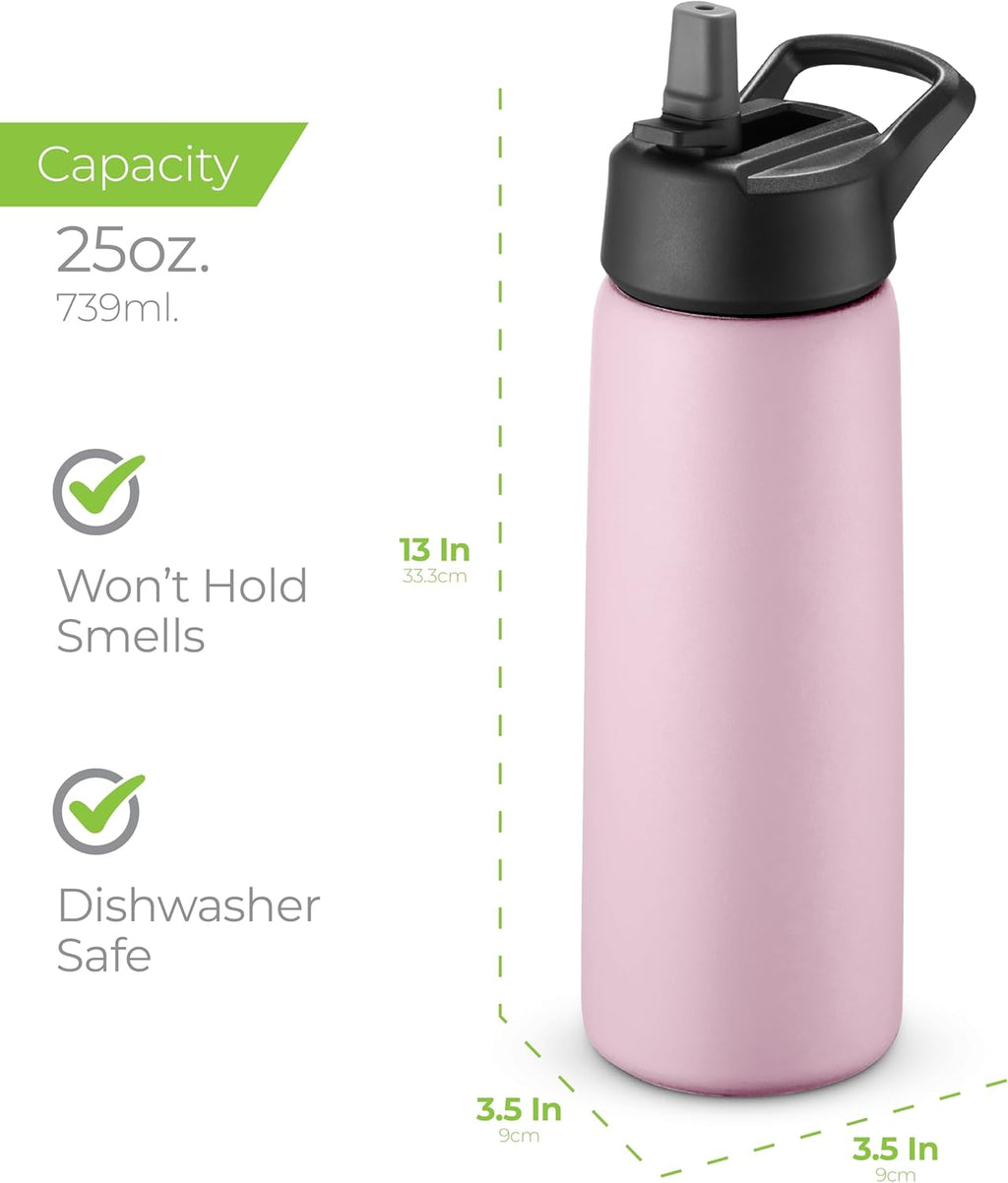 SIPX™ Insulated Water Bottle - 25 oz Leakproof Stainless Steel | Keeps Drinks Cold for 24 Hours & Hot for 12 Hours - Light Pink