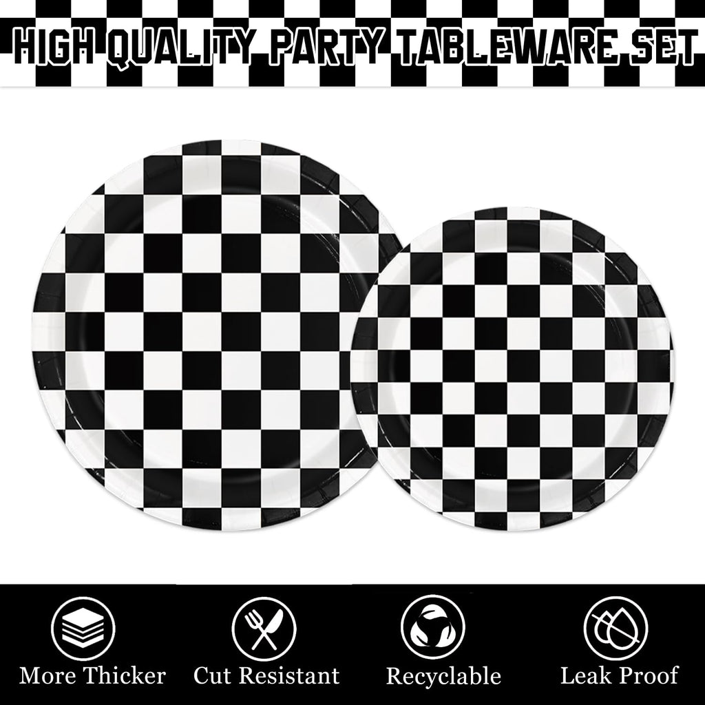 Oigco 168 PCS Race Car Birthday Party Decorations with Checkered Flag Plates, Cups, Napkins, Cutlery for Cars Birthday Decorations, Serves 24