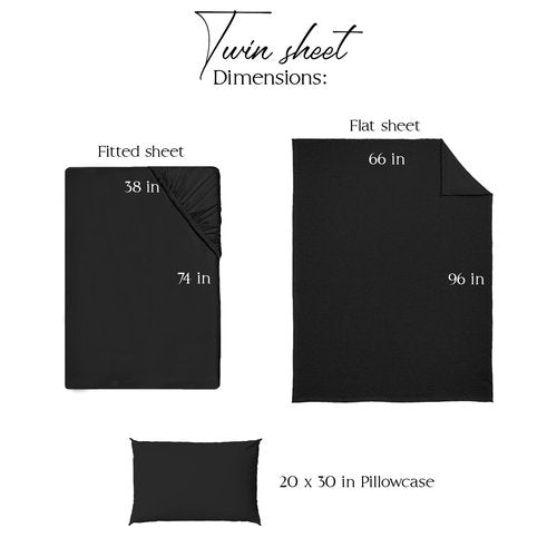 Northwest Ashford Home Essentials Bedding, 3 Piece Twin Size Sheet Set, Stretch Limo Black