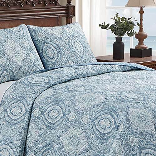 Tommy Bahama - Queen Quilt Set, Reversible Cotton Bedding with Matching Shams, Super Soft Bedding Set (Turtle Cove Caribbean Blue, Queen)