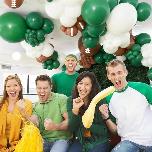 Football Balloons, 12 Inch Dark Green Black Sand with Brown Printed Sports Latex Balloon for Football Sport Themed Birthday Party Decor Baby Shower Decorations Supplies