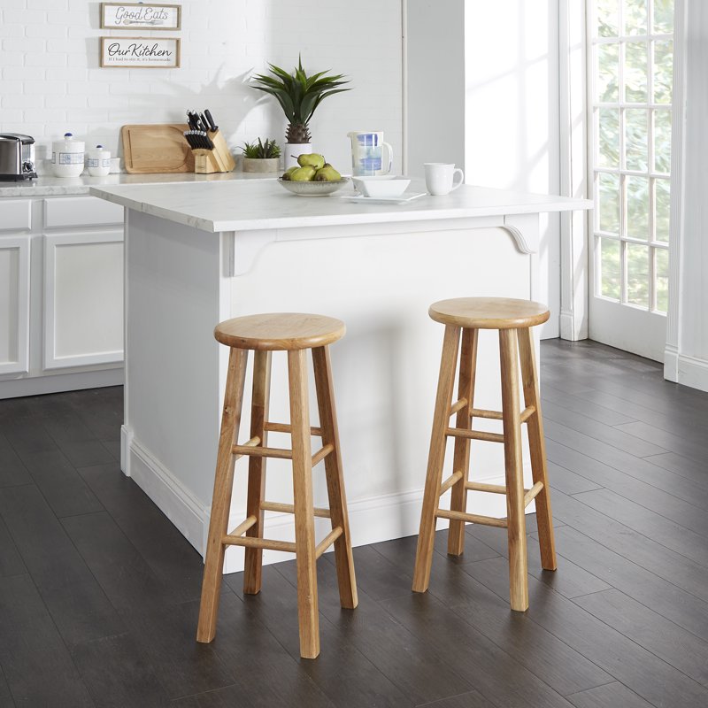 29" Backless Wood Barstools - 2 Pack, Natural Finish
