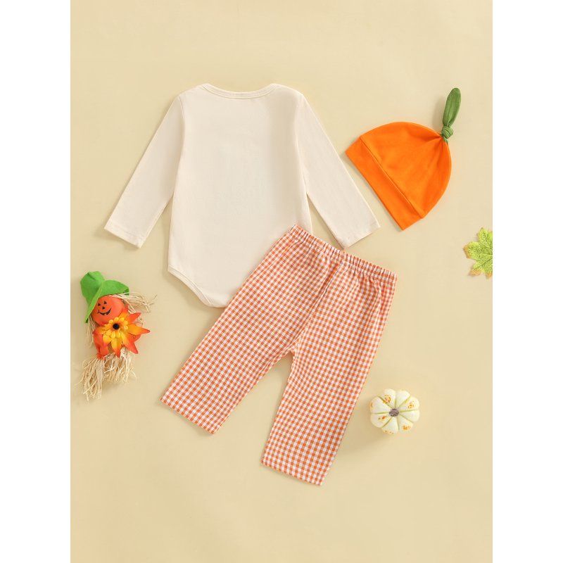Baby Boy Halloween Outfit Apricot C Letter Pumpkin Embroidery Romper Set 6-12 Months
