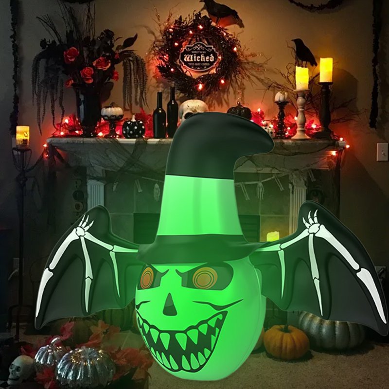 Halloween Inflatable Bat Yard Decor with Lighted Effects - 24x40 Inch Spooky Outdoor Ornament