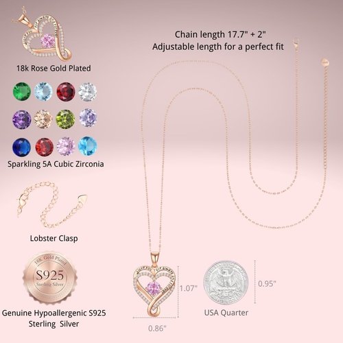 Infinity Necklace by S925 - Elegant Rose Gold Birthstone Pendant Jewelry Gift for Women